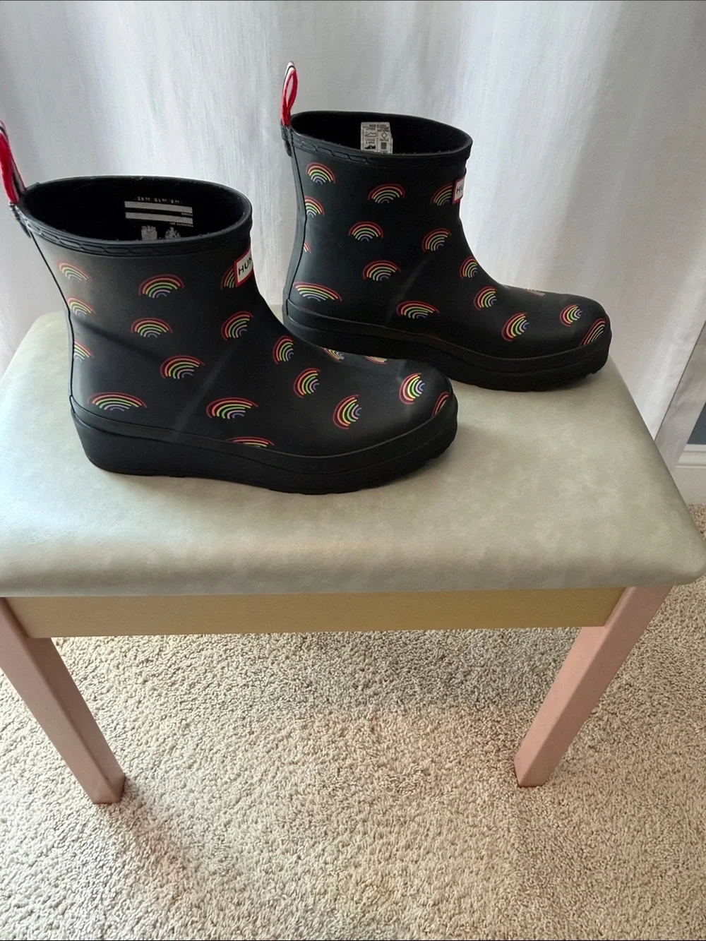 Hunter Black Rain Boots with Rainbow Print